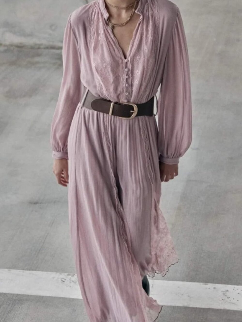 Like new - Zara Belted Combined Midi Dress with belt S dirty mauve